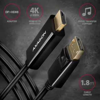 Axagon RVD-HI14C2 DisplayPort -> HDMI 1.4 kabelis 1,8m, 4K/30Hz