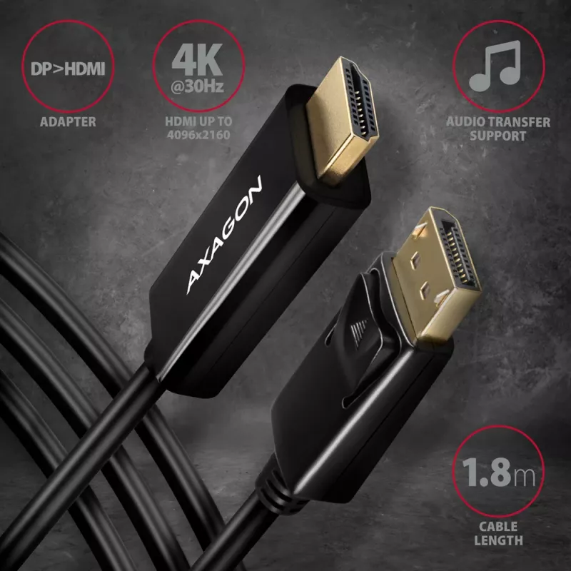 Axagon RVD-HI14C2 DisplayPort -> HDMI 1.4 kabelis 1,8m, 4K/30Hz