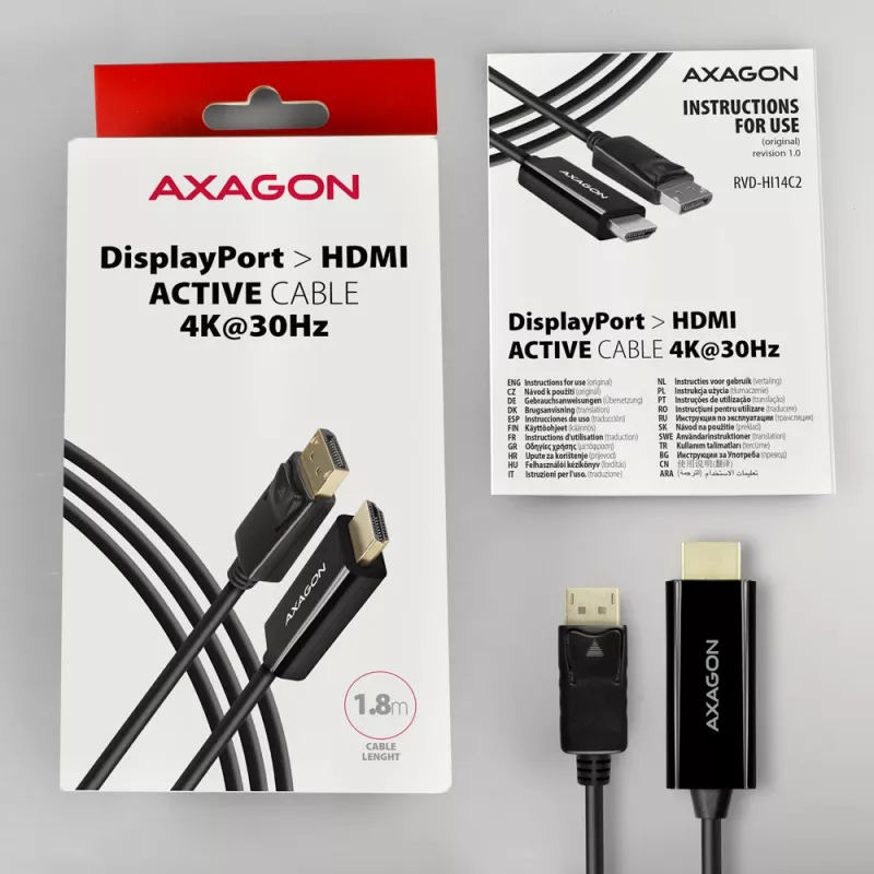 Axagon RVD-HI14C2 DisplayPort -> HDMI 1.4 kabelis 1,8m, 4K/30Hz