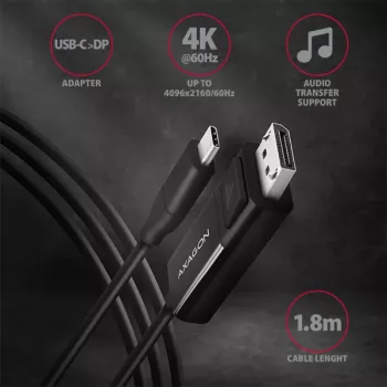Axagon RVC-DPC aktīvais USB-C -> DisplayPort kabelis 1.8m 4K/60Hz