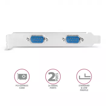 Axagon PCEA-S2N PCIe adapteris - 2x RS-232 ports 250 kbps ar standarta un zema profila kronšteiniem