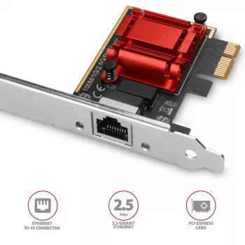 Axagon PCEE-G25 PCIe - 2,5 Gigabit Ethernet adapteris Realtek 8125, PXE, ar standarta un zemu profilu kronšteinu