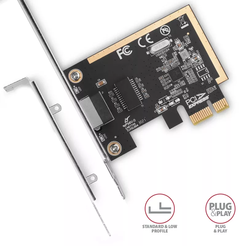 Axagon PCEE-GRF PCIe Gigabit Ethernet adapteris ar Realtek 8111F un SP & LP