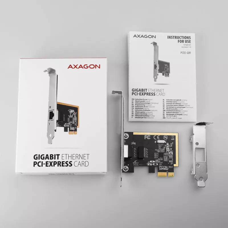Axagon PCEE-GRF PCIe Gigabit Ethernet adapteris ar Realtek 8111F un SP & LP