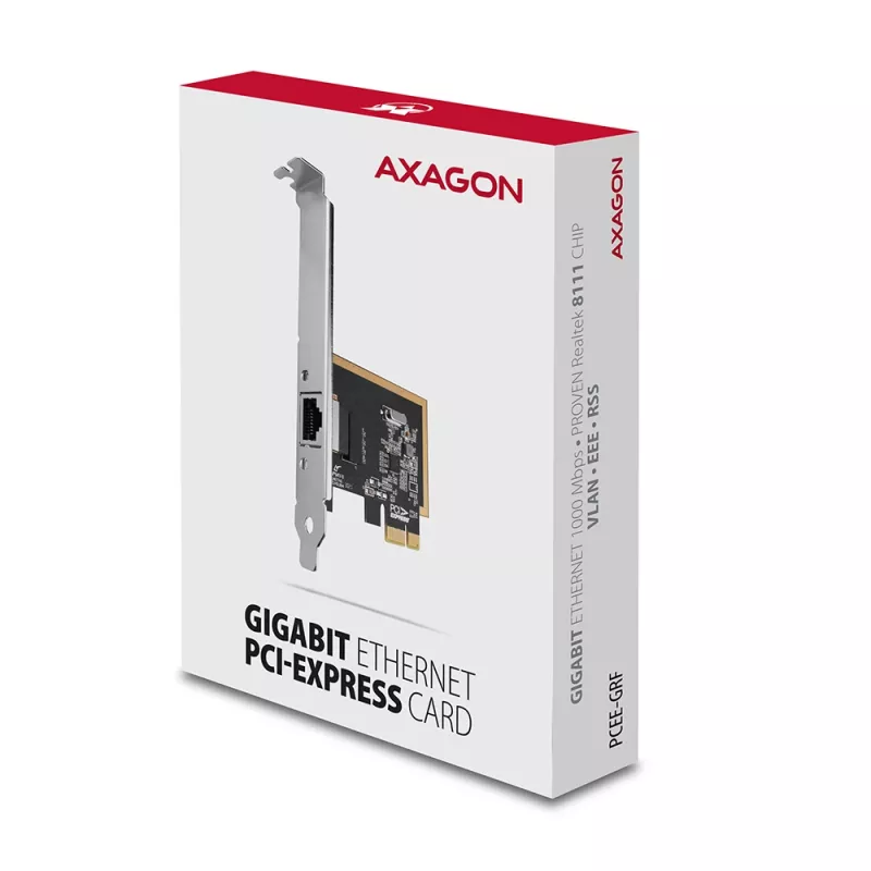 Axagon PCEE-GRF PCIe Gigabit Ethernet adapteris ar Realtek 8111F un SP & LP