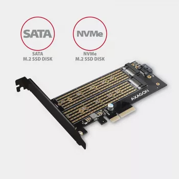 Axagon PCEM2-D PCIe x4 - M.2 NVMe M-key + SATA B-key slot adapteris ar SP & LP