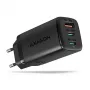 Axagon ACU-DPQ65 GaN sienas lādētājs 65W, 3x ports (USB-A + divi USB-C), PD3.0/QC4+/PPS/Apple