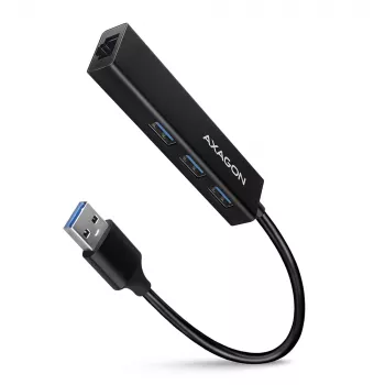 Axagon HMA-GL3A Daudzportu centrmezgls USB 3.0 A tipa Gbit-LAN 3x USB-A microSD Vadu USB 3.2 Gen 1 (3.1 Gen 1) A tipa Melns