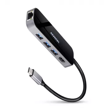 Axagon HMC-6GL USB 3.2 Gen 1 centrmezgls, 3x USB-A, HDMI 4K/30Hz, RJ-45, PD 100W, 20cm USB-C kabelis