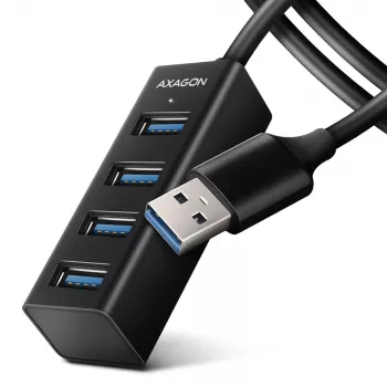 Axagon HUE-M1AL 4x USB 3.2 Gen 1 MINI centrmezgls, metāls, 1,2 m USB-A kabelis