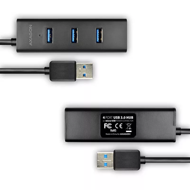 Axagon HUE-S2B 4 portu USB 3.0 ātrās uzlādes centrmezgls ar micro USB barošanu