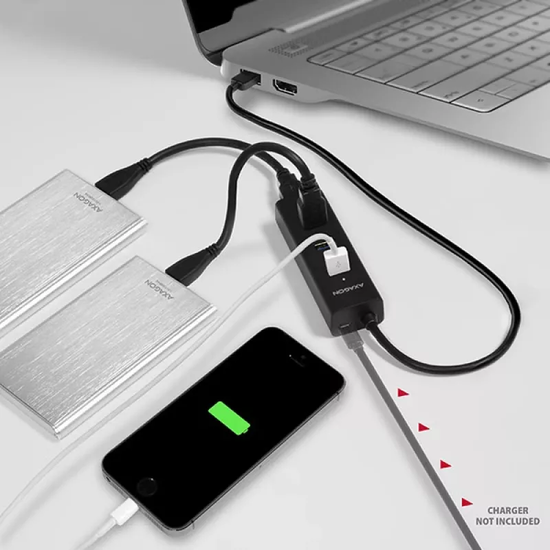 Axagon HUE-S2B 4 portu USB 3.0 ātrās uzlādes centrmezgls ar micro USB barošanu