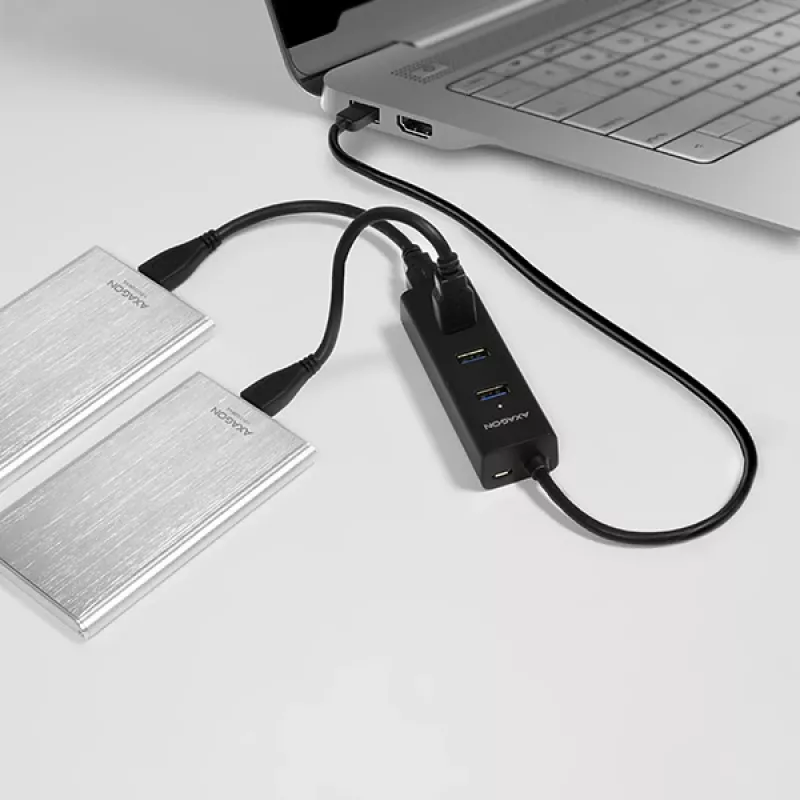 Axagon HUE-S2B 4 portu USB 3.0 ātrās uzlādes centrmezgls ar micro USB barošanu