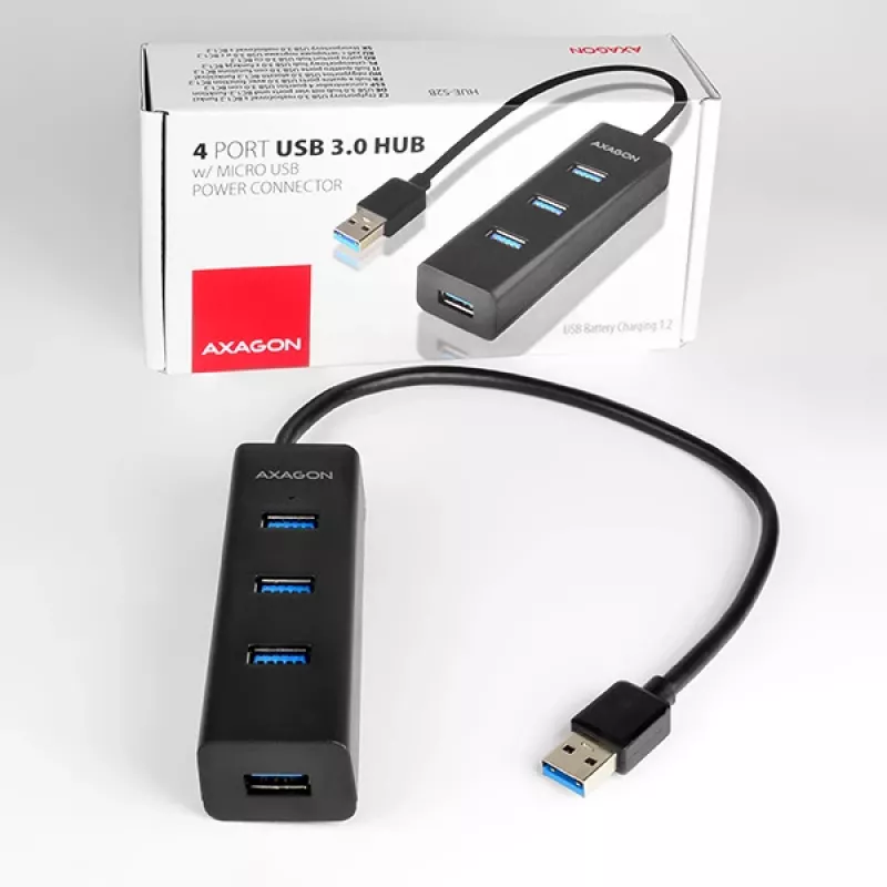 Axagon HUE-S2B 4 portu USB 3.0 ātrās uzlādes centrmezgls ar micro USB barošanu