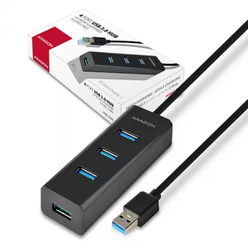Axagon HUE-S2BL 4x USB 3.0 ātrās uzlādes USB centrmezgls ar 1,2 m kabeli, micro USB barošana