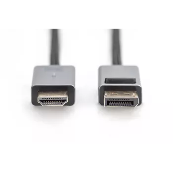 DIGITUS DP–HDMI kabelis ar LED, 4K/30Hz, 3m, alumīnija korpuss, zeltīti kontakti