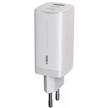 IBOX ILUC65W universālais lādētājs, 65W, 2x USB-C + 1x USB-A, balts, 1.5 m kabelis