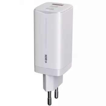 IBOX ILUC65W universālais lādētājs, 65W, 2x USB-C + 1x USB-A, balts, 1.5 m kabelis