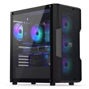 Korpuss ENDORFY Regnum 400 ARGB Tower Melns — ATX, rūdīts stikls, ARGB, 3x120mm priekšā, 1x120mm aizmugurē, atbalsta GPU 37 cm