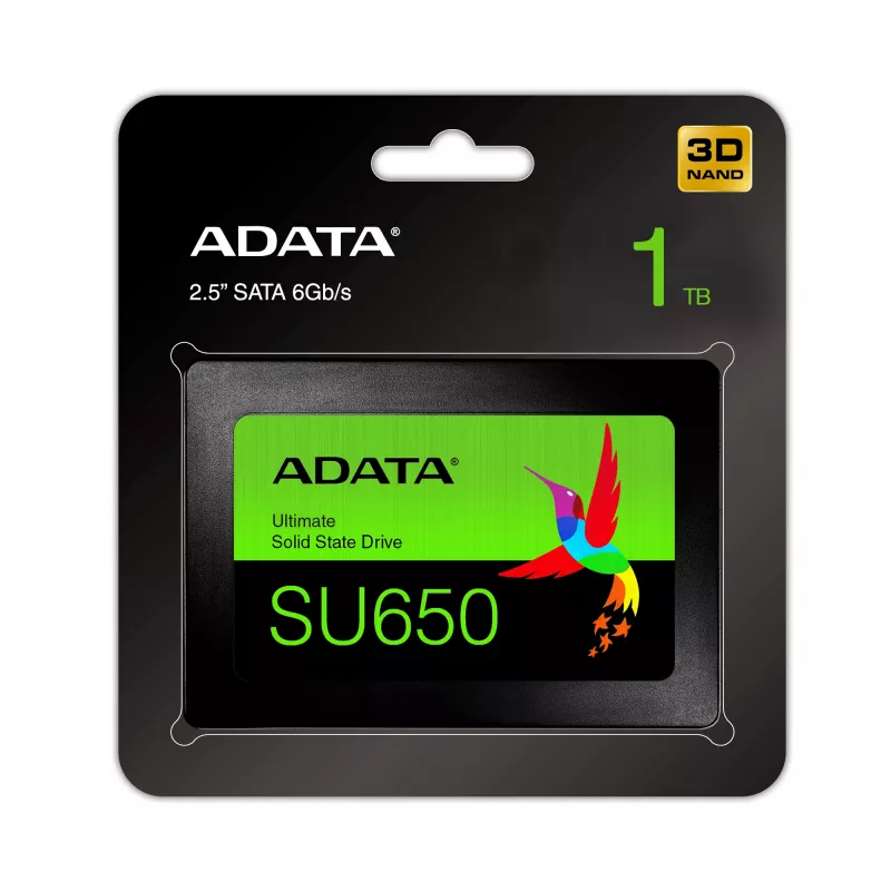 2.5 collu SATA III SSD ADATA SU650 1 TB — 520 MB/s lasīšana, 450 MB/s rakstīšana, 3D NAND