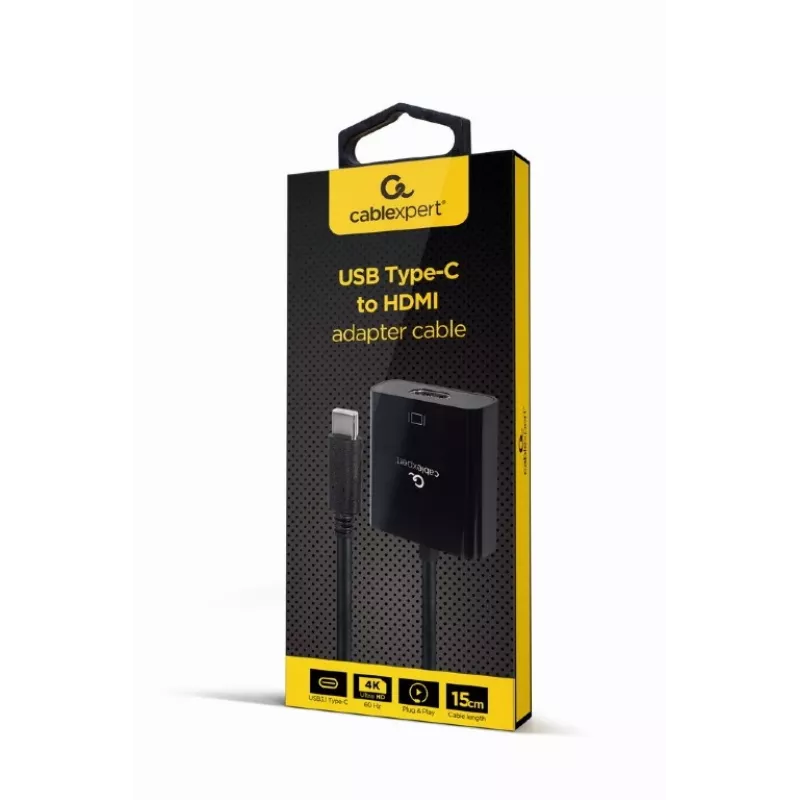 GEMBIRD USB Type-C uz HDMI adaptera kabelis, 4K@60Hz, 15cm, Melns