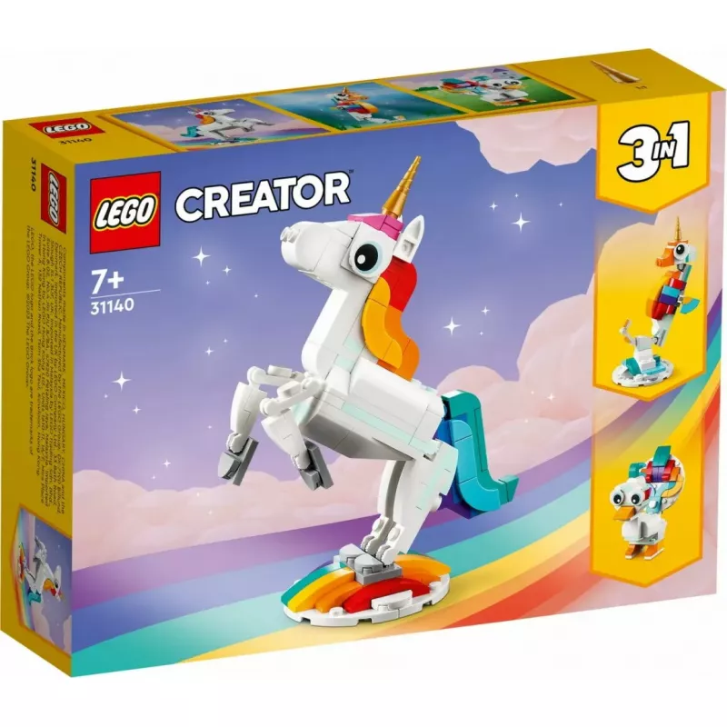 Konstruktors LEGO Creator 3in1 31140 Maģiskais vienradzis, 145 gab., 130 mm augstums, vecums 7+