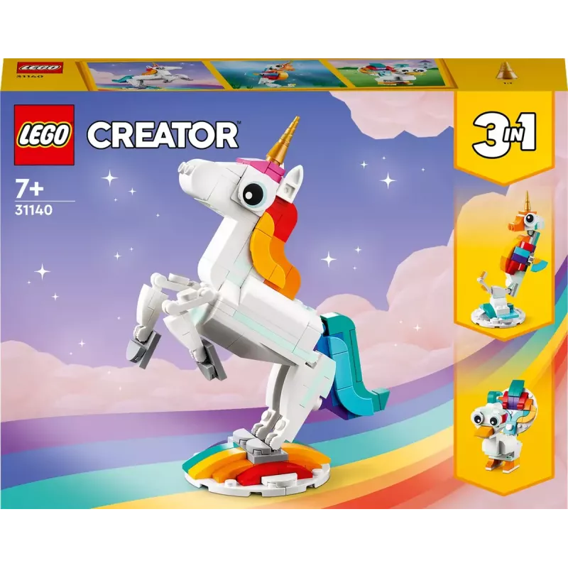 Konstruktors LEGO Creator 3in1 31140 Maģiskais vienradzis, 145 gab., 130 mm augstums, vecums 7+