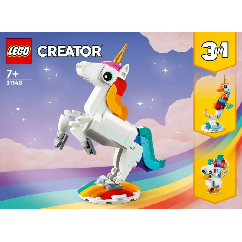 Konstruktors LEGO Creator 3in1 31140 Maģiskais vienradzis, 145 gab., 130 mm augstums, vecums 7+