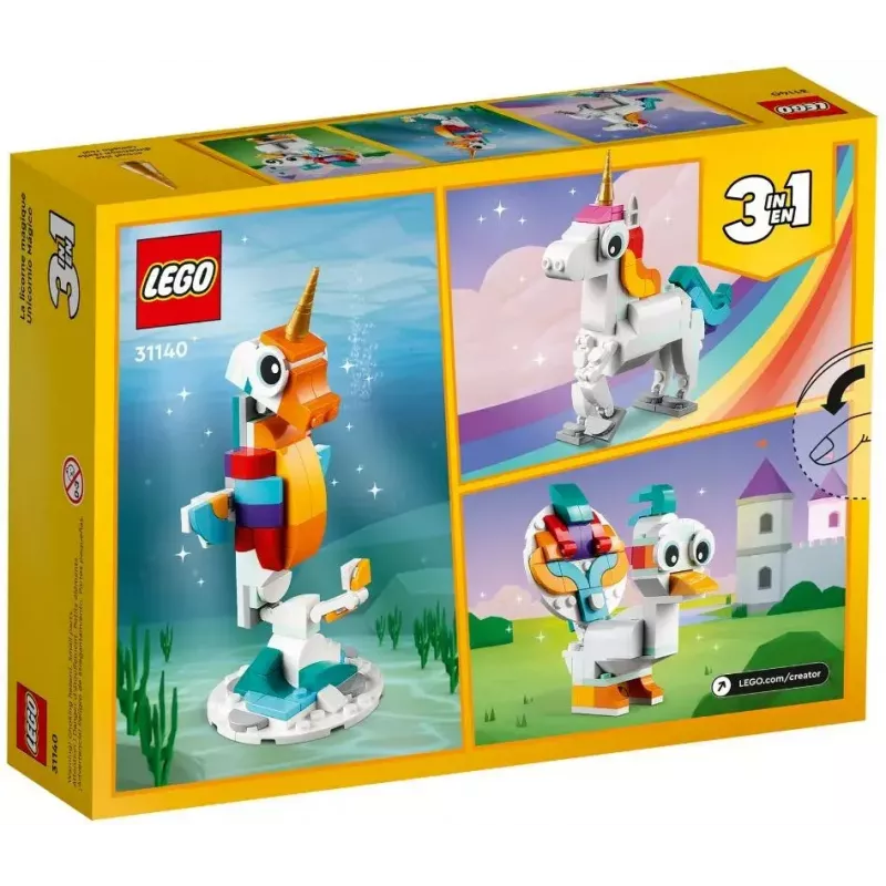 Konstruktors LEGO Creator 3in1 31140 Maģiskais vienradzis, 145 gab., 130 mm augstums, vecums 7+