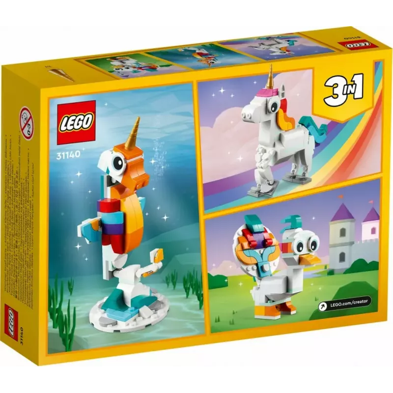 Konstruktors LEGO Creator 3in1 31140 Maģiskais vienradzis, 145 gab., 130 mm augstums, vecums 7+