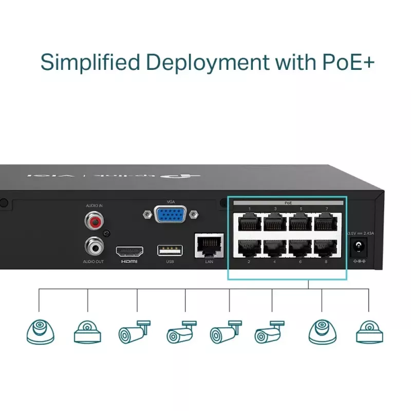TP-Link VIGI NVR1008H-8MP 8 kanālu PoE+ tīkla video reģistrators