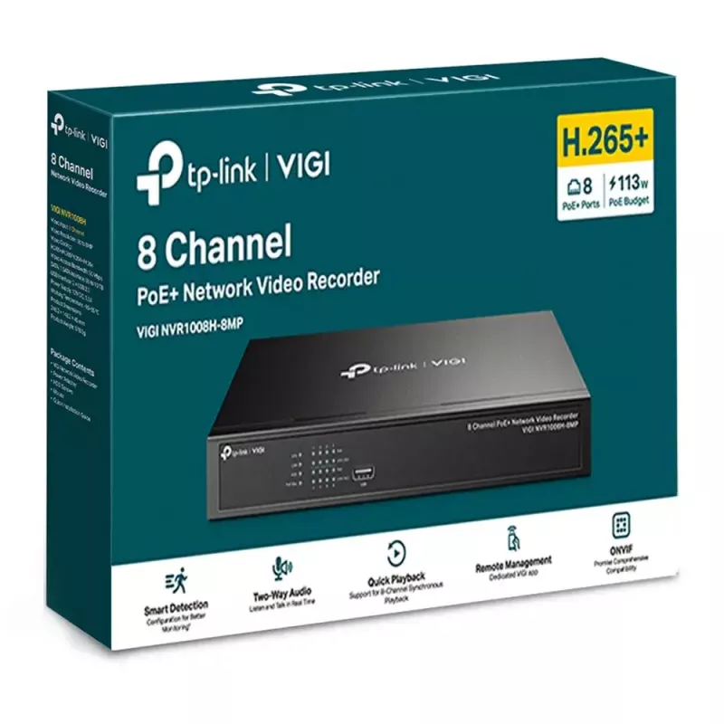 TP-Link VIGI NVR1008H-8MP 8 kanālu PoE+ tīkla video reģistrators