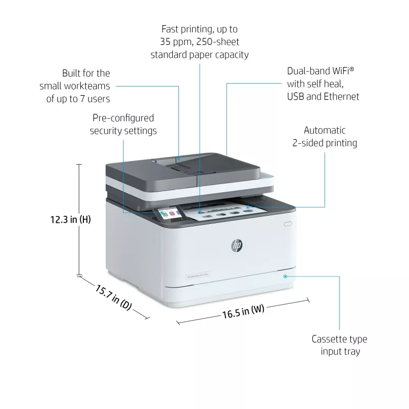 HP LaserJet Pro MFP 3102fdn printeris, lāzera, mono drukāšana, 1200 x 1200 DPI, A4, tiešā drukāšana, balts