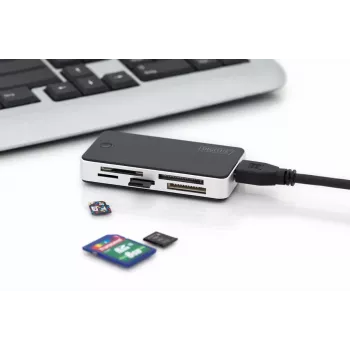 DIGITUS USB 3.0 karšu lasītājs — atbalsta MS/SD/SDHC/MiniSD/M2/CF/MD/SDXC kartes, 1 m USB A kabelis