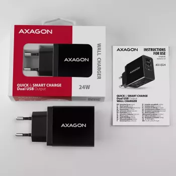 Axagon ACU-QS24 sienas lādētājs, 2x USB ports QC3.0/AFC/FCP + 5V-1.2A, 24W