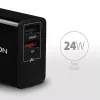 Axagon ACU-QS24 sienas lādētājs, 2x USB ports QC3.0/AFC/FCP + 5V-1.2A, 24W