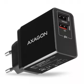 Axagon ACU-QS24 sienas lādētājs, 2x USB ports QC3.0/AFC/FCP + 5V-1.2A, 24W