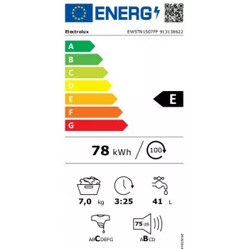 Veļas mazgājamā mašīna ar augšējo ielādi Electrolux EW5TN1507FP — 7 kg, 1000 RPM, 42 L cilindrs, LCD displejs, Balta