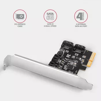 Axagon PCES-SA4X4 PCIe kontrolieris - 4x iekšējie SATA 6G porti, ASM1164, SP & LP