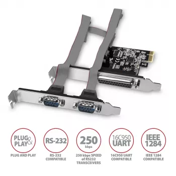 Axagon PCEA-PSN PCIe - 1x paralēlais un 2x seriālais ports 250 kbps adapteris ar SP un LP