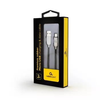 GEMBIRD Premium Rubber Micro-USB uzlādes un datu kabelis 2m - Melns