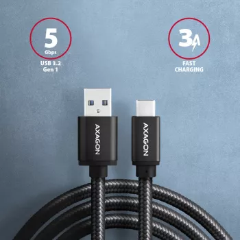 USB kabelis Axagon BUCM3-AM15AB USB 3.2 Gen 1 1.5m USB-C uz USB-A Melns
