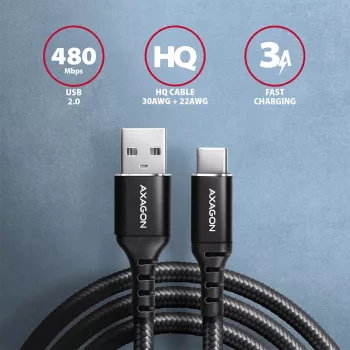 Axagon BUCM-AM10AB HQ USB-C uz USB-A kabelis 1 m