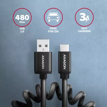 USB kabelis Axagon BUCM-AM10TB USB 2.0 0.6m USB-C USB-A Melns