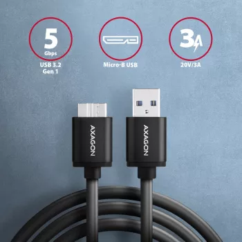 Axagon BUMM3-AM10AB SPEED Micro-B USB <> USB-A 3.2 Gen 1 kabelis 1 m