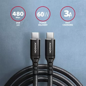 USB kabelis Axagon BUCM-CM20AB 2m USB-C melns