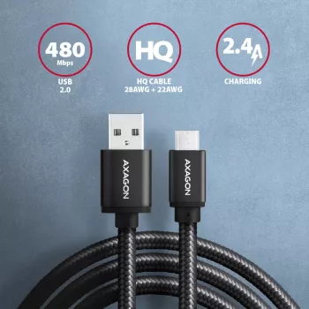Axagon BUMM-AM15AB USB kabelis USB 2.0 1.5 m Micro-USB B USB A Melns