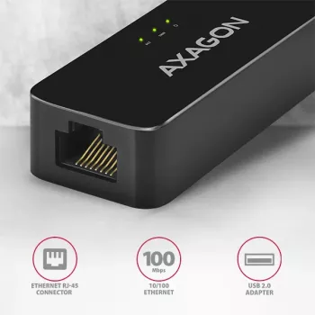 AXAGON ADE-XR USB 2.0 Type-A Fast Ethernet 10/100 adapteris, melns, 0.023 kg