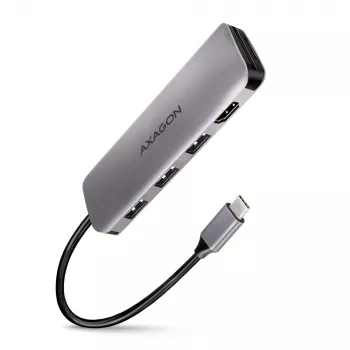 Axagon HMC-HCR3A 3x USB-A + HDMI + SD/microSD USB-C 3.2 Gen 1 centrmezgls 20cm Vadu USB 3.2 Gen 1 (3.1 Gen 1) Type-C Pelēks