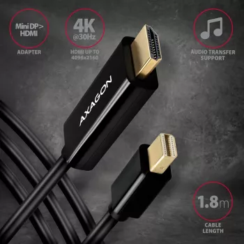 Axagon RVDM-HI14C2 Mini DisplayPort uz HDMI adaptera kabelis 4K 30Hz 1.8m